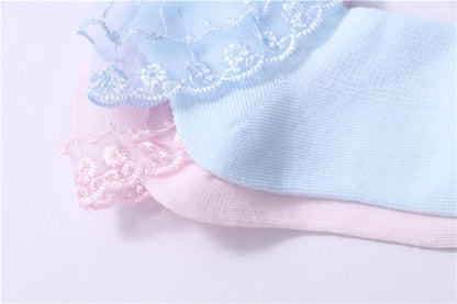 3 Pairs New Kids Lace Socks Spring Autumn Cotton Children Short Dance Socks Mesh White Flowers Ruffle Frilly Gilrs Princess Sock