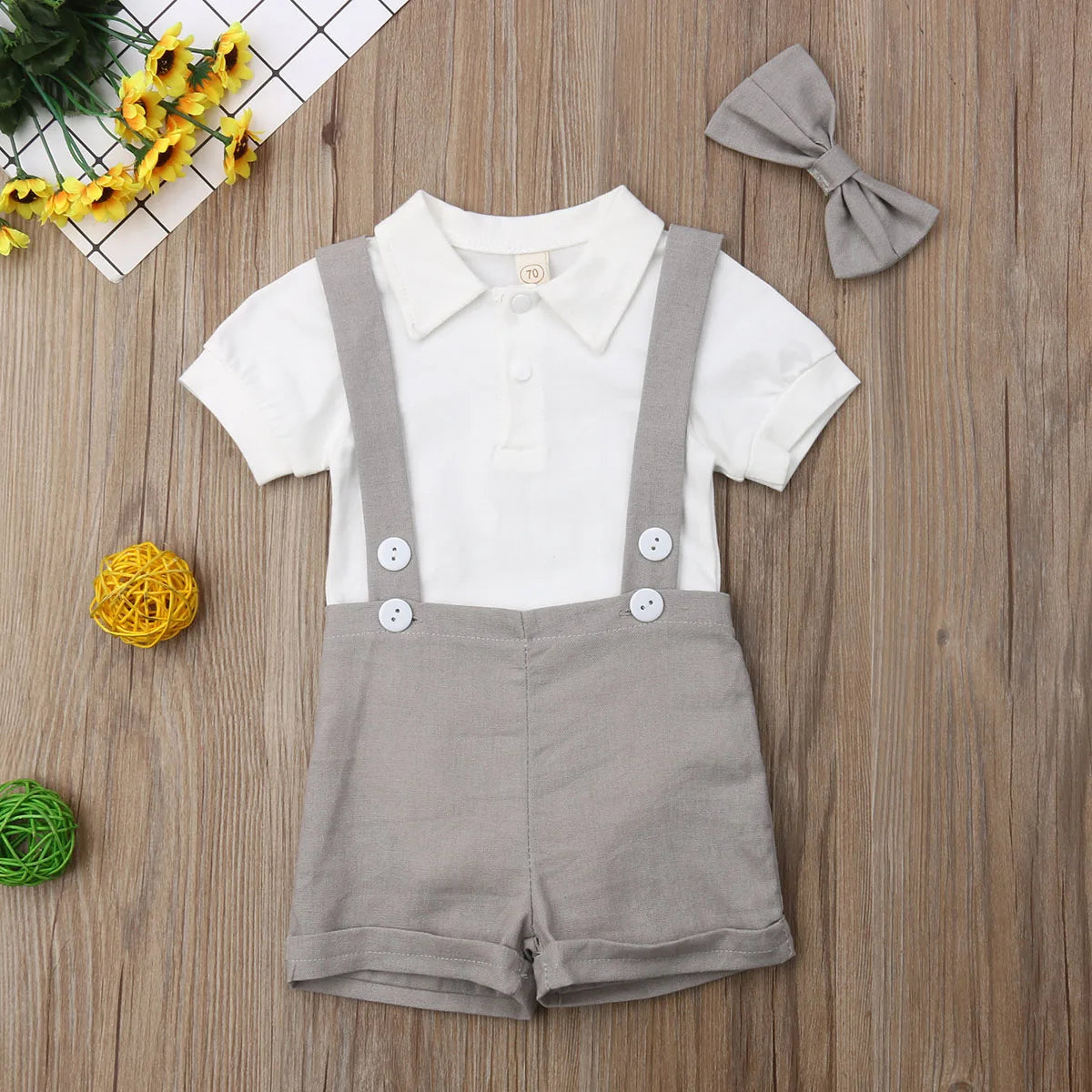 Neugeborenes Baby Jungen Kinder Schleife Gentleman Outfits Anzug Krawatte Hemd Strampler Hosenträger Hosen Hochzeit Party Kleidung Overalls Jungen Outfits