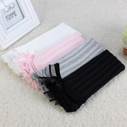 Spring Summer Girls Knee High Socks for Kids Children Bowknot Mesh Breathable Long Tall Socks White Gray Black Pink 3-12 Years