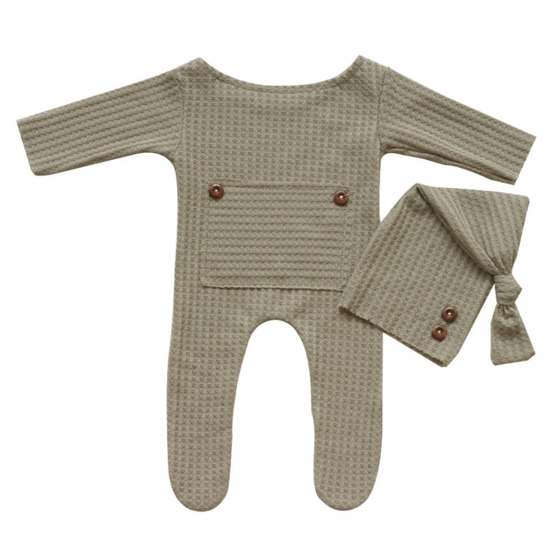 2 Pcs Baby Hat and Bodysuit Set - Newborn Photography Props with Knitted Long Tail Cap and Romper