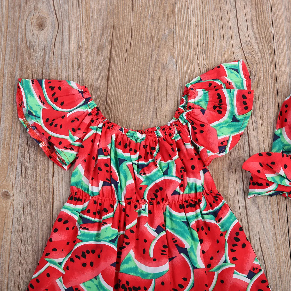 Kleinkind Baby Mädchen Strampler Niedlich Wassermelone Rüschen Kurzarm Body + Stirnband 2 stücke Outfits Sets Schöne Sommer Outfits