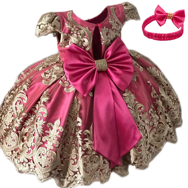 Baby Girl Dress for Birthday Party Flower Lace Vintage Luxury Dress for Kids Holiday Ceremony Costume Girls Princess Dress