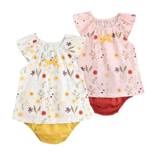 Sanlutoz Summer Baby Clothes Sets Flower Toddler Tops + Bottoms 2pcs Casual Cotton Baby Outfits Sets