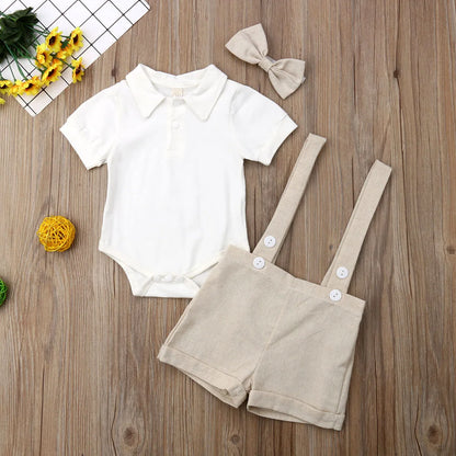 Newborn Baby Boys Kids Bow Gentleman Outfits Suit Tie Shirt Romper Suspenders Pants Wedding Party Clothes Overalls Boys Outfits