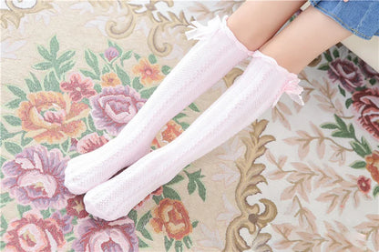 Spring Summer Girls Knee High Socks for Kids Children Bowknot Mesh Breathable Long Tall Socks White Gray Black Pink 3-12 Years