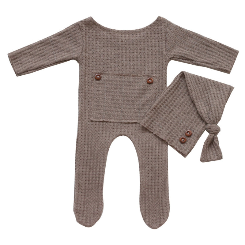 2 Pcs Baby Hat and Bodysuit Set - Newborn Photography Props with Knitted Long Tail Cap and Romper