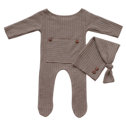 2 Pcs Baby Hut Body Set Neugeborenen Fotografie Requisiten Gestrickte Lange Schwanz Kappe Romper Overall Kit Kleinkinder Foto Schießen