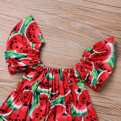 Kleinkind Baby Mädchen Strampler Niedlich Wassermelone Rüschen Kurzarm Body + Stirnband 2 stücke Outfits Sets Schöne Sommer Outfits