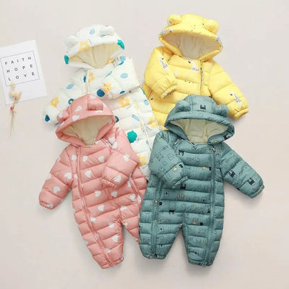 OLEKID 2024 Winter Baby Snowsuit Hooded Plus Velvet Warm Baby Girl Rompers Toddler Baby Boy Jumpsuit Infant Winter Overalls Coat