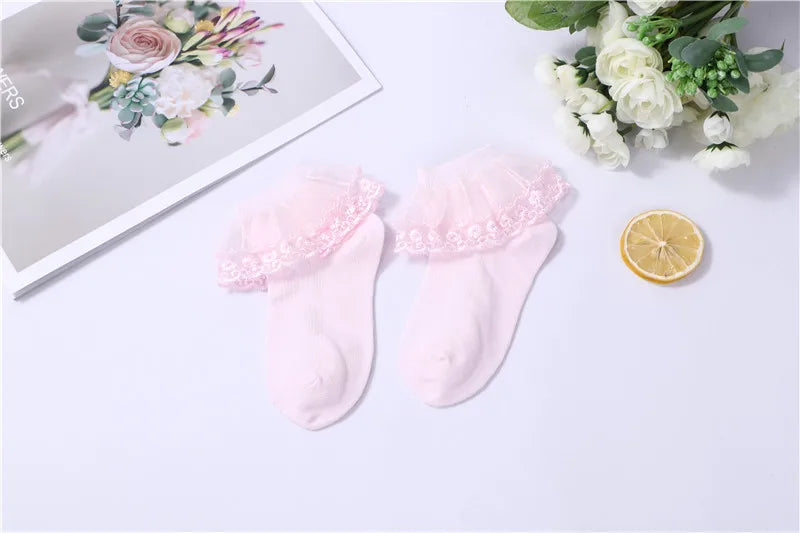 3 Pairs New Kids Lace Socks Spring Autumn Cotton Children Short Dance Socks Mesh White Flowers Ruffle Frilly Gilrs Princess Sock