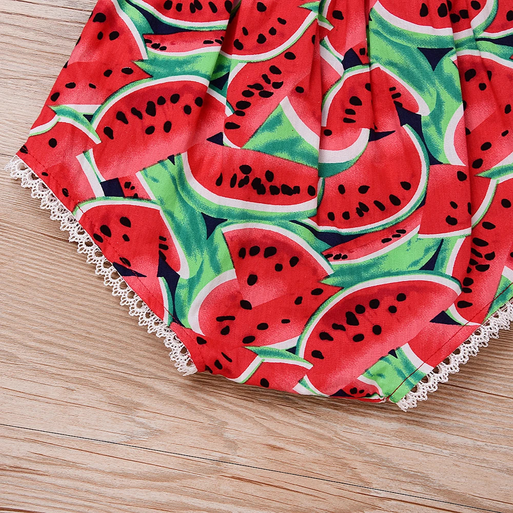 Kleinkind Baby Mädchen Strampler Niedlich Wassermelone Rüschen Kurzarm Body + Stirnband 2 stücke Outfits Sets Schöne Sommer Outfits