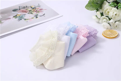 3 Pairs New Kids Lace Socks Spring Autumn Cotton Children Short Dance Socks Mesh White Flowers Ruffle Frilly Gilrs Princess Sock