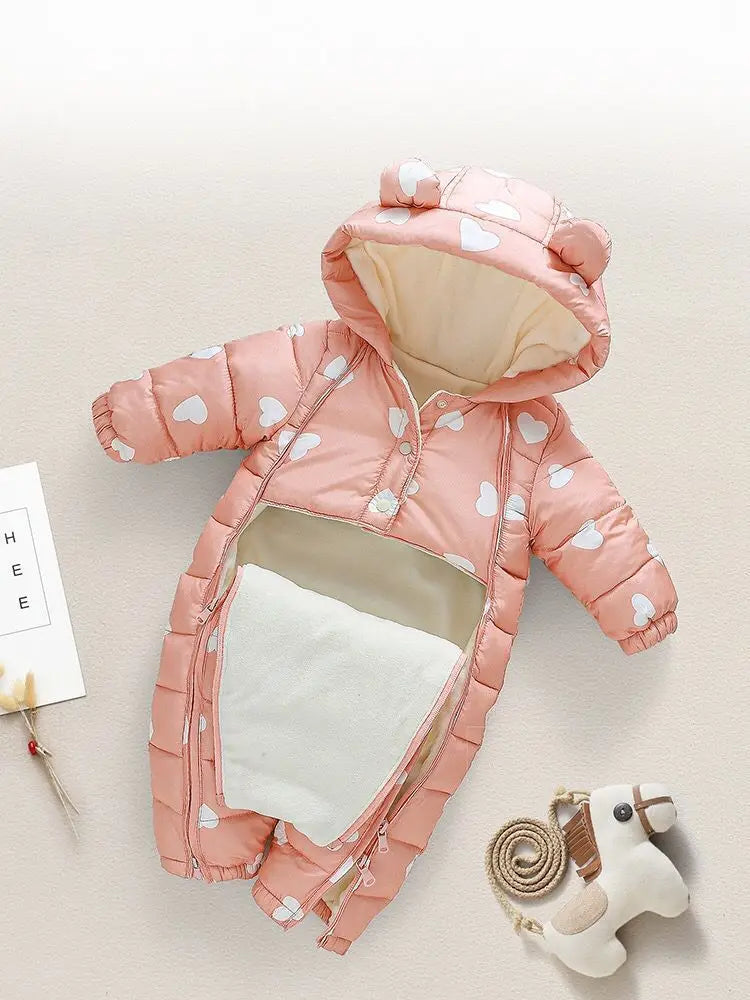 OLEKID 2024 Winter Baby Schneeanzug Mit Kapuze Plus Samt Warme Baby Mädchen Strampler Kleinkind Baby Jungen Overall Infant Winter Overalls Mantel