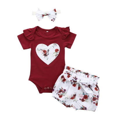 Newborn Baby Girls Clothes Sets 2023 Summer Short Sleeve Bowtie Romper+Shorts Dress+Headband Infant baby girl clothing outfit