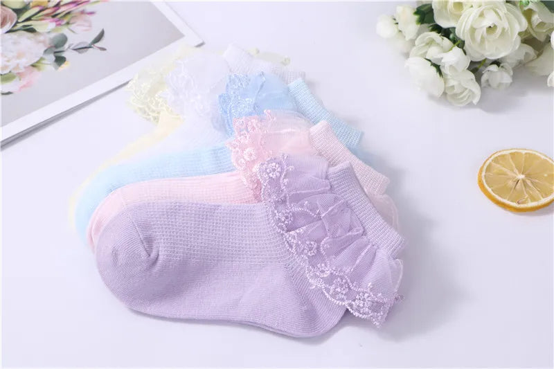 3 Pairs New Kids Lace Socks Spring Autumn Cotton Children Short Dance Socks Mesh White Flowers Ruffle Frilly Gilrs Princess Sock