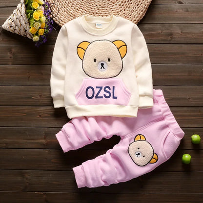 2024 Boys and Girls Cartoon Bear Three-Piece Hooded Sweater Set - Thick Cotton Casual Suit (0-5 Years)