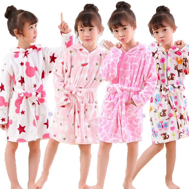 Children Bath Robes Flannel Winter Kids Sleepwear Robe Infant Pijamas Nightgown For Boys Girls Pajamas 10-2 Years Baby Clothes