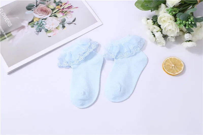 3 Pairs New Kids Lace Socks Spring Autumn Cotton Children Short Dance Socks Mesh White Flowers Ruffle Frilly Gilrs Princess Sock