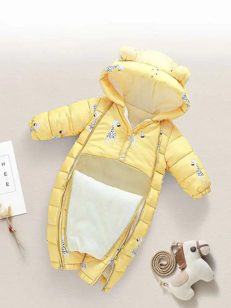 OLEKID 2024 Winter Baby Snowsuit Hooded Plus Velvet Warm Baby Girl Rompers Toddler Baby Boy Jumpsuit Infant Winter Overalls Coat