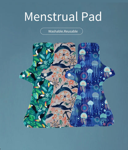 Eezkoala Umweltfreundliche Menstruationsbinde aus Stoff, modisches Muster, Damenbinde aus Polarfleece, wiederverwendbar, gut saugfähig, Mama-Binde, 5 Stück