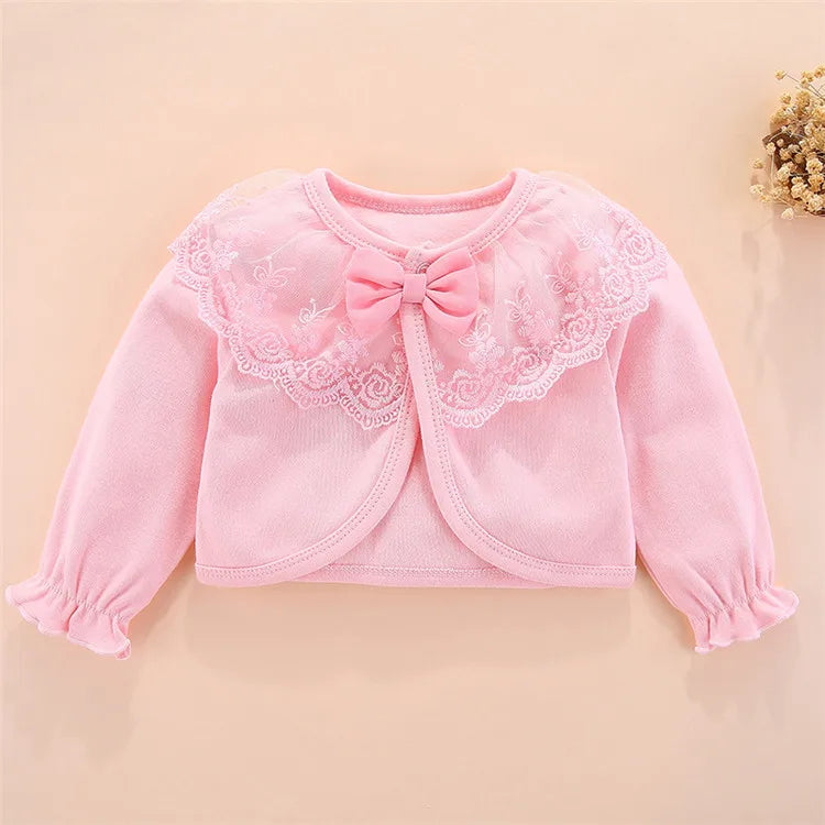 Cotton Newborn Baby Coat For Girls Bow Lace Princess Infant Coat  Wedding Birthday Party Toddler Baby Girls Outerwear Clothes