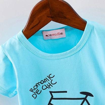 Sport Baby Mädchen Jungen T-Shirt Kurzarm Fahrrad Muster T-Shirts für Jungen Baumwolle Kinder Kleidung Sommer