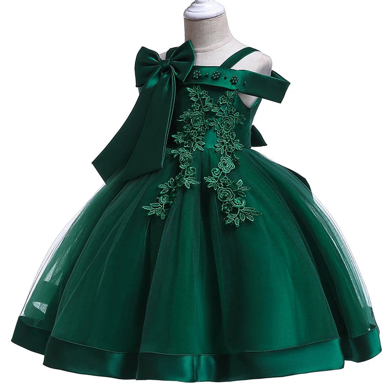 Grünes Weihnachtsprinzessinkleid für Mädchen, Kinderkostüm, elegante Kinder, Hochzeit, Geburtstag, Abendkleid, Schleife, Mädchen, Partykleider, 3–10 Jahre