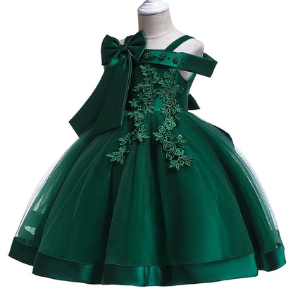 Green Christmas Princess Dress For Girl Children Costume Elegant Kids Wedding Birthday Prom Gown Bow Girls Party Dresses 3 10Y