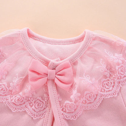 Cotton Newborn Baby Coat For Girls Bow Lace Princess Infant Coat  Wedding Birthday Party Toddler Baby Girls Outerwear Clothes