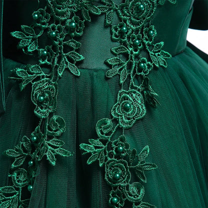 Green Christmas Princess Dress For Girl Children Costume Elegant Kids Wedding Birthday Prom Gown Bow Girls Party Dresses 3 10Y