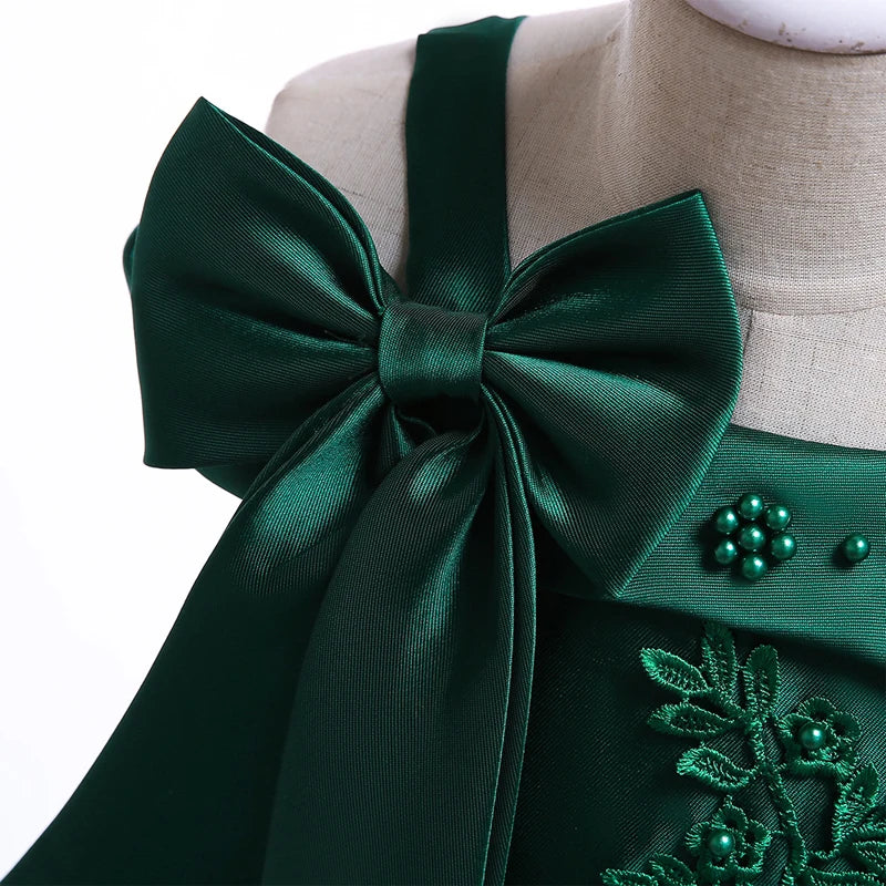 Green Christmas Princess Dress For Girl Children Costume Elegant Kids Wedding Birthday Prom Gown Bow Girls Party Dresses 3 10Y