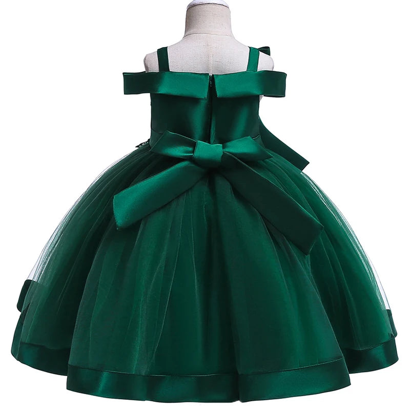 Green Christmas Princess Dress For Girl Children Costume Elegant Kids Wedding Birthday Prom Gown Bow Girls Party Dresses 3 10Y