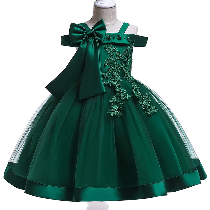 Green Christmas Princess Dress For Girl Children Costume Elegant Kids Wedding Birthday Prom Gown Bow Girls Party Dresses 3 10Y