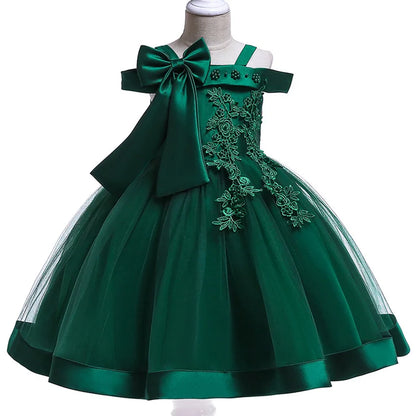 Green Christmas Princess Dress For Girl Children Costume Elegant Kids Wedding Birthday Prom Gown Bow Girls Party Dresses 3 10Y