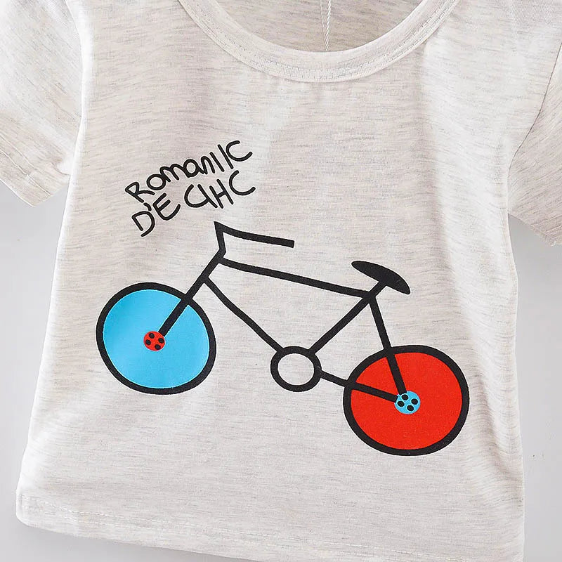 Sport Baby Girls Boys t-shirt Short Sleeve Bicycle Pattern t-shirts for boys Cotton Children Clothes Summer