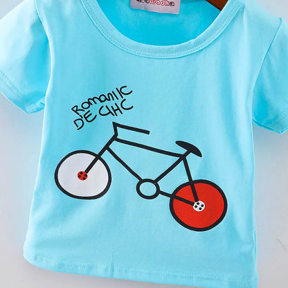 Sport Baby Mädchen Jungen T-Shirt Kurzarm Fahrrad Muster T-Shirts für Jungen Baumwolle Kinder Kleidung Sommer