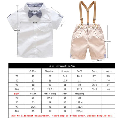 Top and Top Summer Toddler Baby Boys Clothing Sets Short Sleeve Bow Tie Shirt+Suspenders Shorts Pants Formal Gentleman Suits