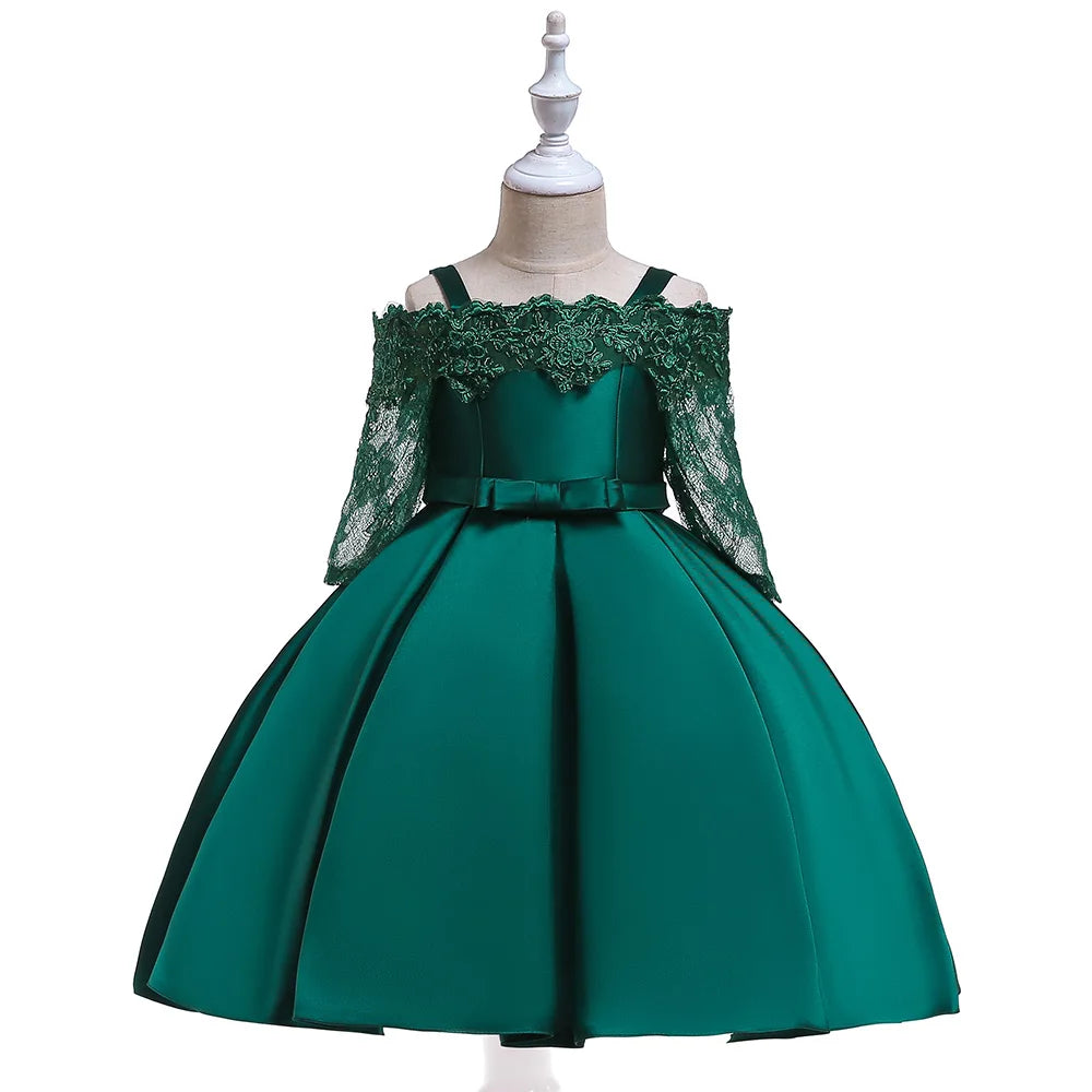 Green Christmas Princess Dress For Girl Children Costume Elegant Kids Wedding Birthday Prom Gown Bow Girls Party Dresses 3 10Y