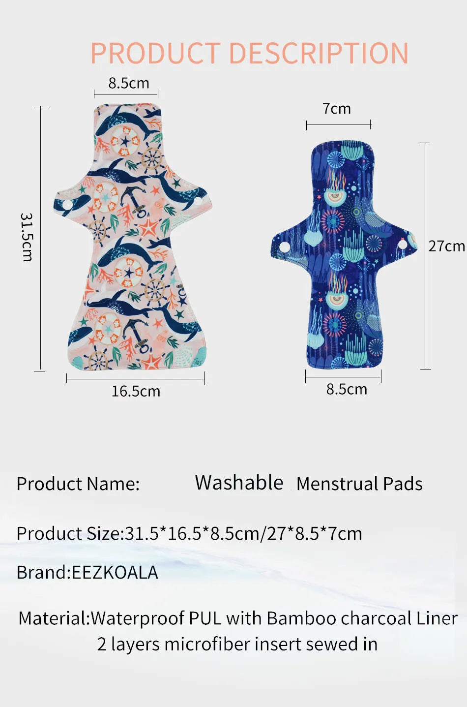 Eezkoala Eco-friendly  Cloth Menstrual Pad Fashion Pattern Polar Fleece Sanitary Pad Reusable Good absorbent Mama pad 5 Pcs