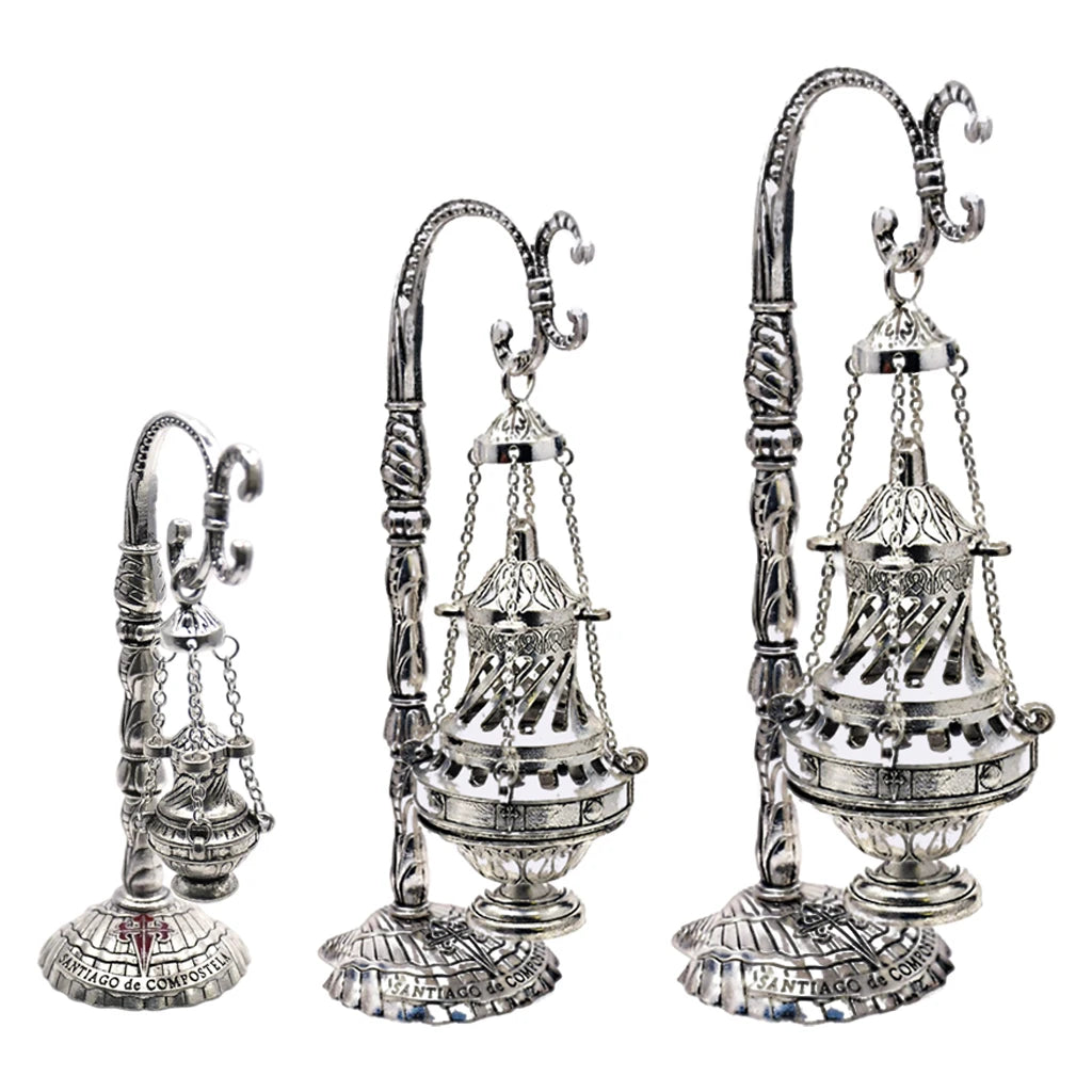 Ornate Charcoal Incense Burner Ash Catcher Censer Thurible Tabletop Decor