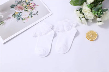 3 Pairs New Kids Lace Socks Spring Autumn Cotton Children Short Dance Socks Mesh White Flowers Ruffle Frilly Gilrs Princess Sock