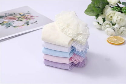 3 Pairs New Kids Lace Socks Spring Autumn Cotton Children Short Dance Socks Mesh White Flowers Ruffle Frilly Gilrs Princess Sock