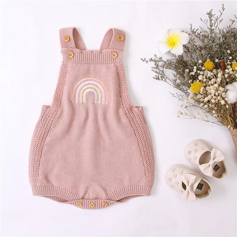 Citgeett Sommer Neugeborenen Baby Mädchen Ärmellose Overall Gestrickte Bestickte Regenbogen Grundlegende Bodysuit Ärmellose Rückenfreie Overalls