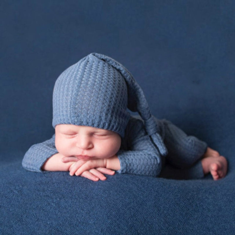 2 Pcs Baby Hat and Bodysuit Set - Newborn Photography Props with Knitted Long Tail Cap and Romper