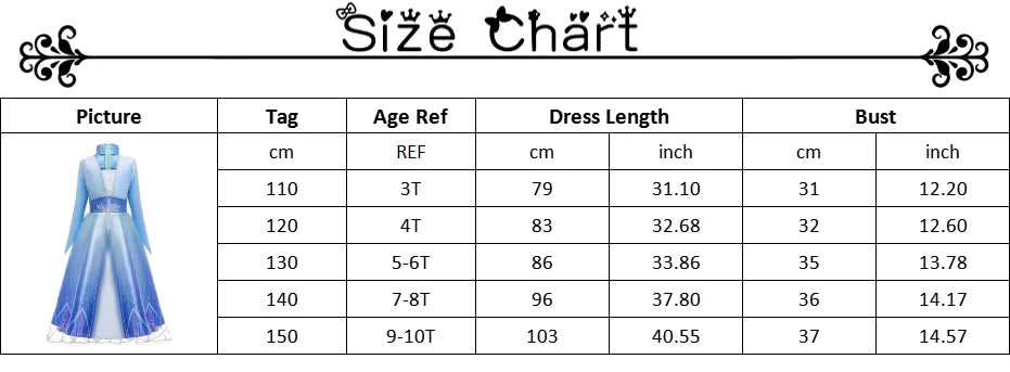 Disney Frozen Girls Dress Elsa 2 Princess Cosplay Costume Kid Fancy Children Gowns Vestidos Snow Queen