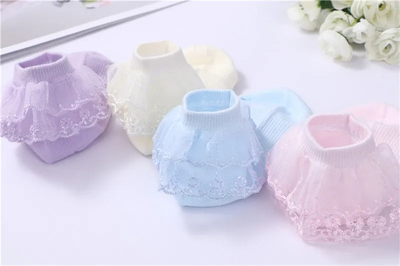 3 Pairs New Kids Lace Socks Spring Autumn Cotton Children Short Dance Socks Mesh White Flowers Ruffle Frilly Gilrs Princess Sock