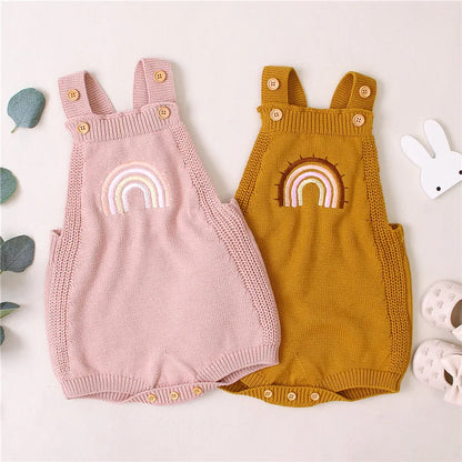 Citgeett Summer Newborn Baby Girls Sleeveless Jumpsuit Knitted Embroidered Rainbow Basic Bodysuit Sleeveless Backless Jumpsuits