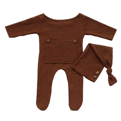 2 Pcs Baby Hut Body Set Neugeborenen Fotografie Requisiten Gestrickte Lange Schwanz Kappe Romper Overall Kit Kleinkinder Foto Schießen