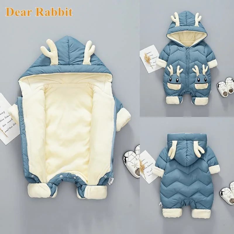 New born Warm Baby coat Winter Hooded Rompers Thick Jumpsuit Overalls Snowsuit Children Boys Clothing kids clothes DropShipping