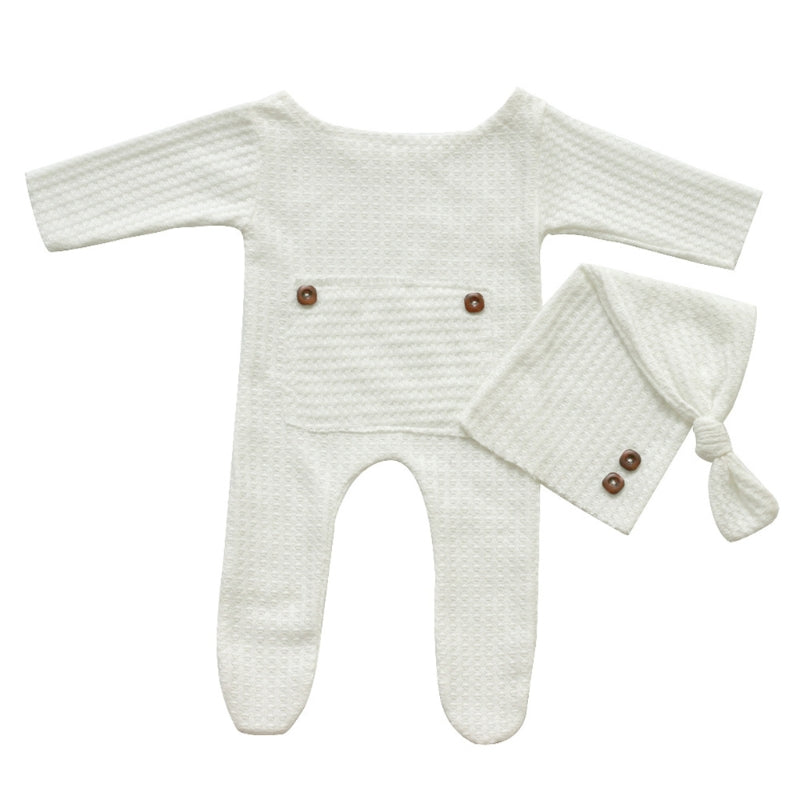 2 Pcs Baby Hat and Bodysuit Set - Newborn Photography Props with Knitted Long Tail Cap and Romper